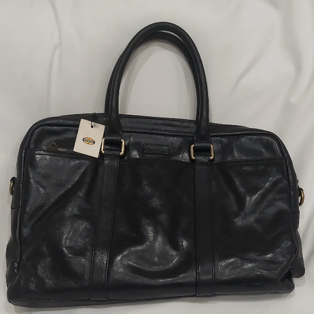Fossil Field Black Leather Briefcase